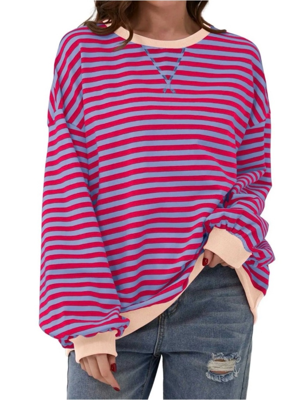 Pink and Lavender Striped Crewneck Sweatshirt
